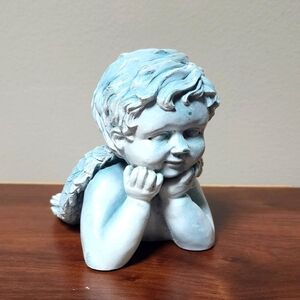 White and blue angel garden statue cherub baby angel home decor